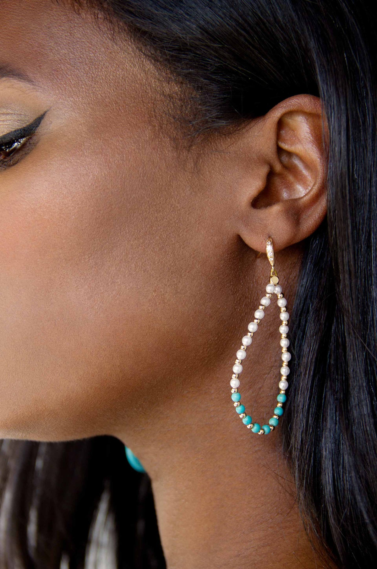 Turquoise and Pearl Teardrop Earrings - Turquoise with 18k Gold Plating | Ettika