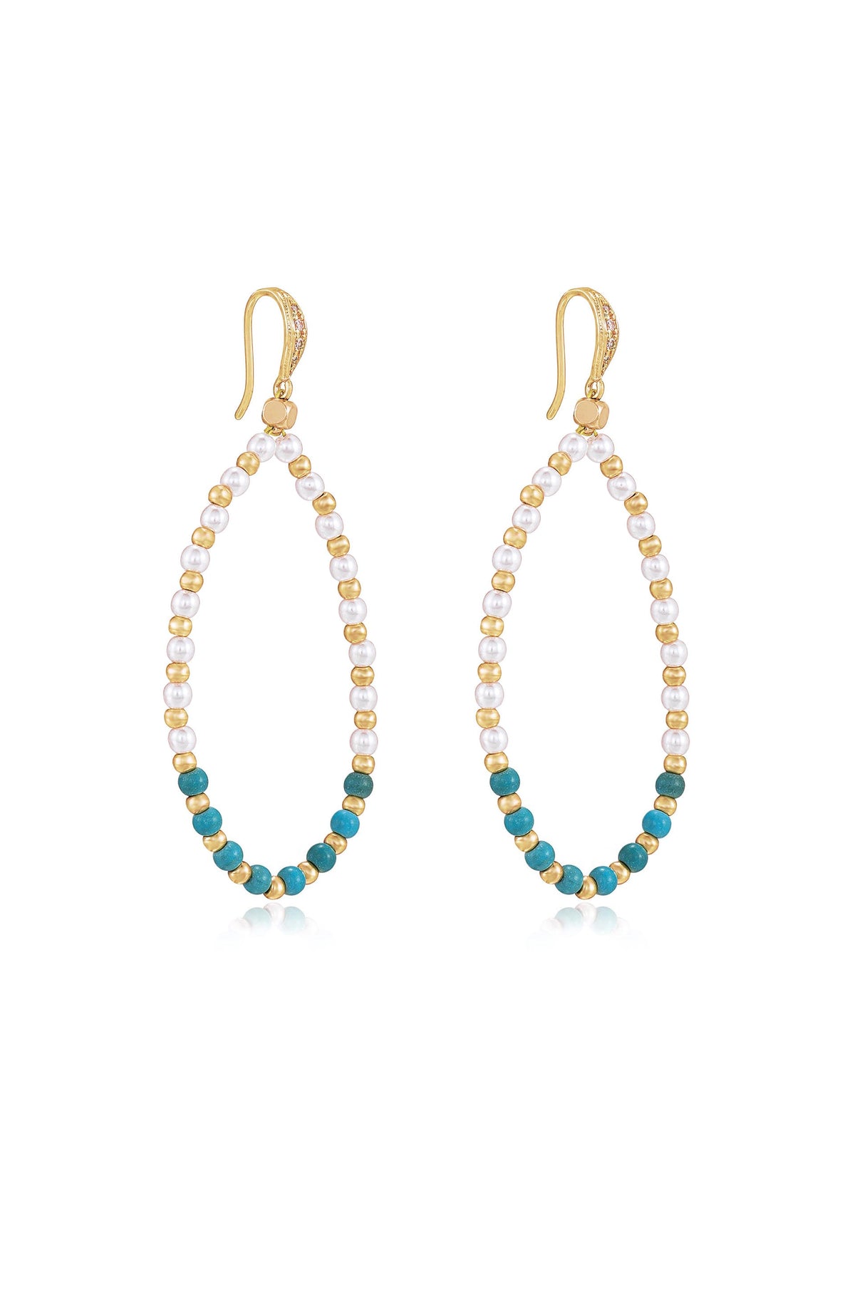 Turquoise and Pearl Teardrop Earrings - Turquoise with 18k Gold Plating | Ettika