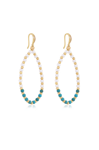 Turquoise and Pearl Teardrop Earrings - Turquoise with 18k Gold Plating | Ettika