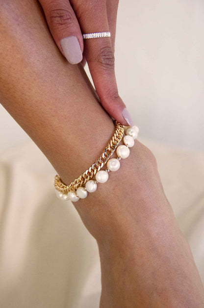 Pearl Party Anklet - White Pearl with 18k Gold Plating | Ettika