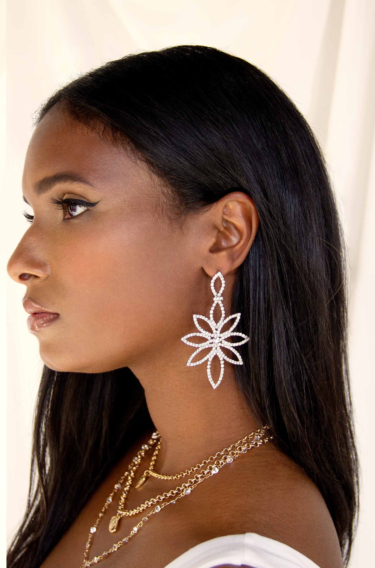 Crystal Bouquet Statement Earrings - Clear Crystal with Silver Plating | Ettika
