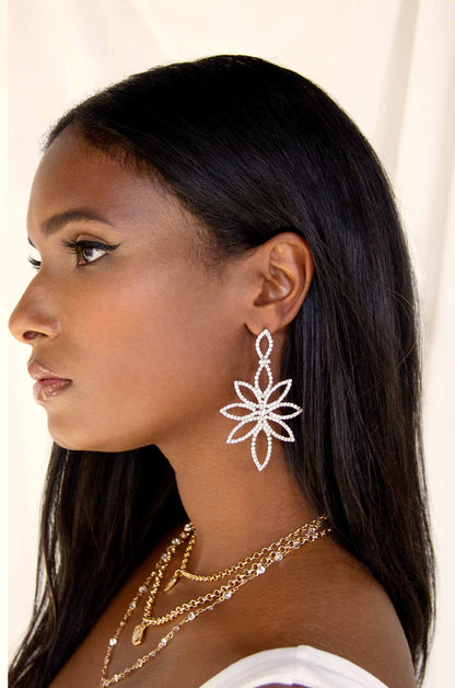 Crystal Bouquet Statement Earrings - Clear Crystal with Silver Plating | Ettika