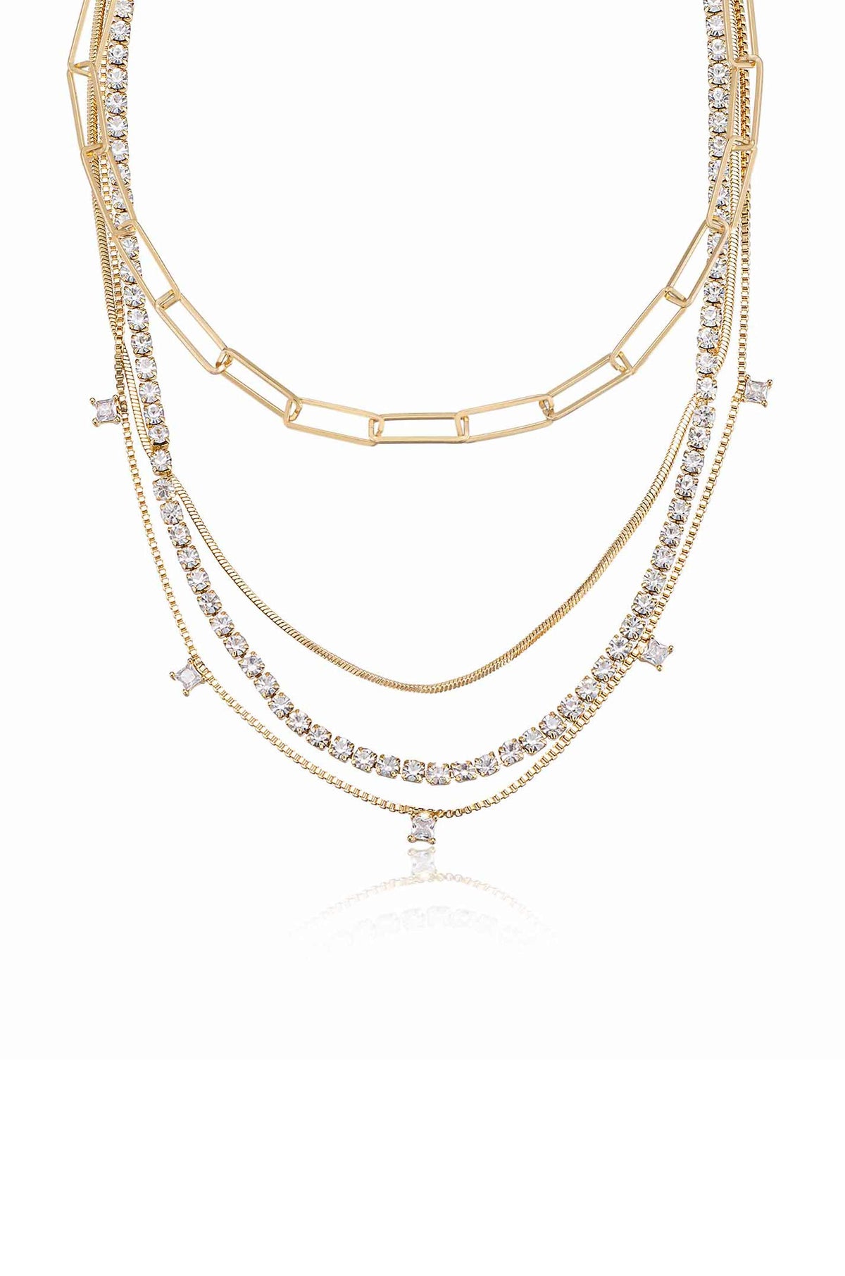 Mixed Chain Crystal Necklace Set - Clear Crystals | Ettika