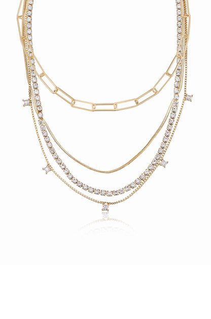 Mixed Chain Crystal Necklace Set - Clear Crystals | Ettika
