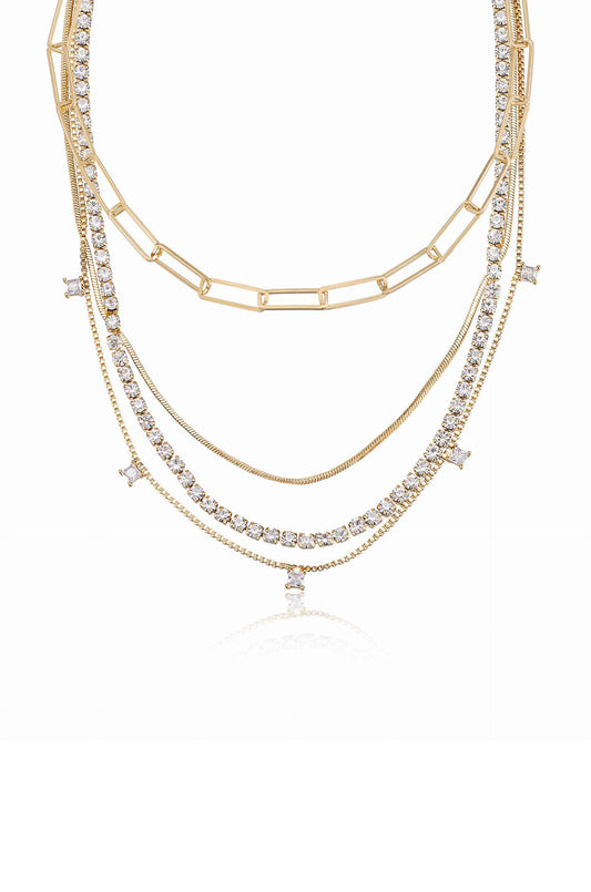Mixed Chain Crystal Necklace Set - Clear Crystals | Ettika