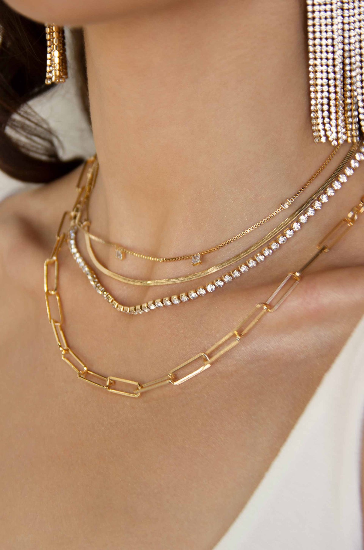Mixed Chain Crystal Necklace Set - Clear Crystals | Ettika
