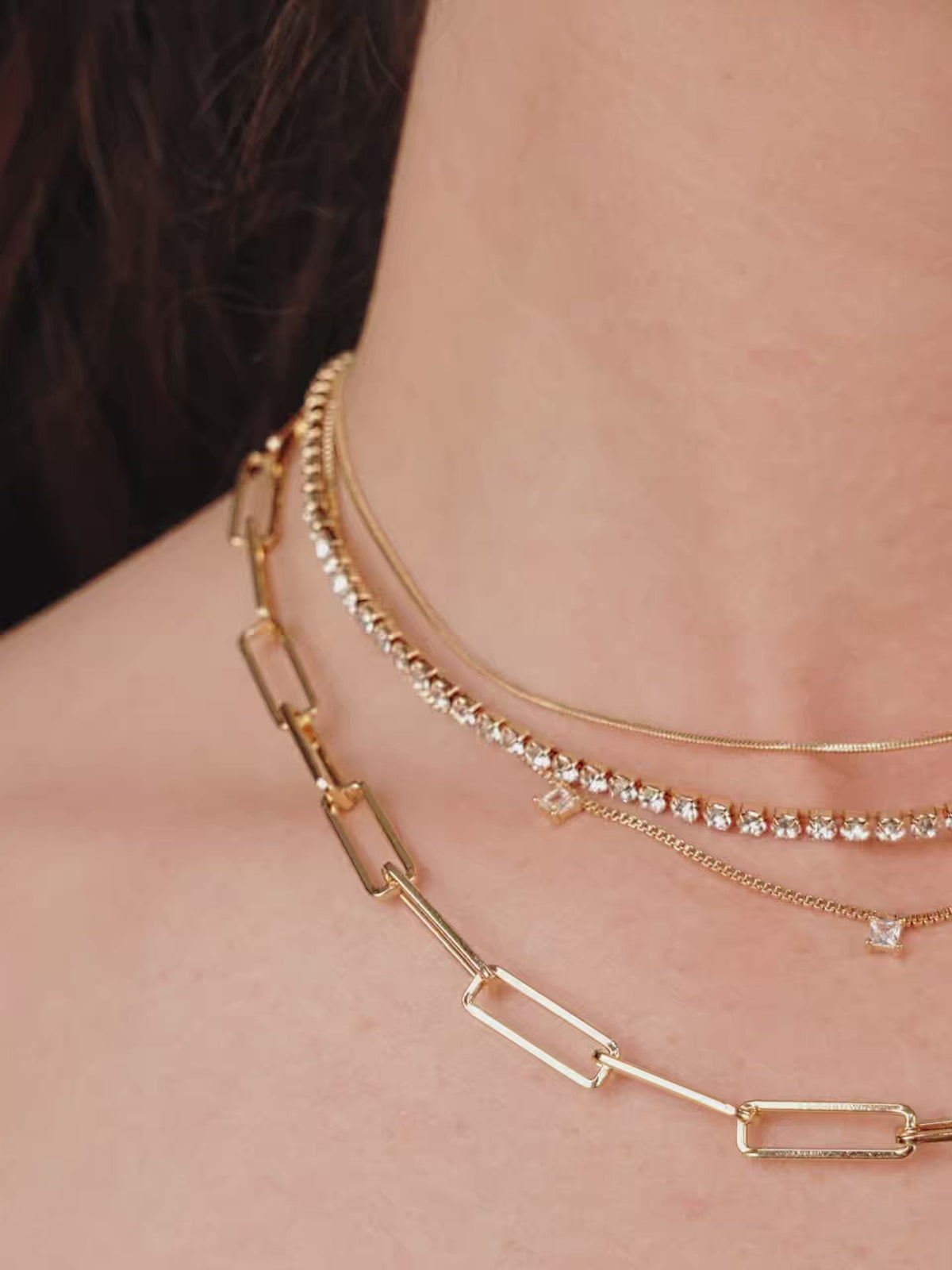 Mixed Chain Crystal Necklace Set - Clear Crystals | Ettika