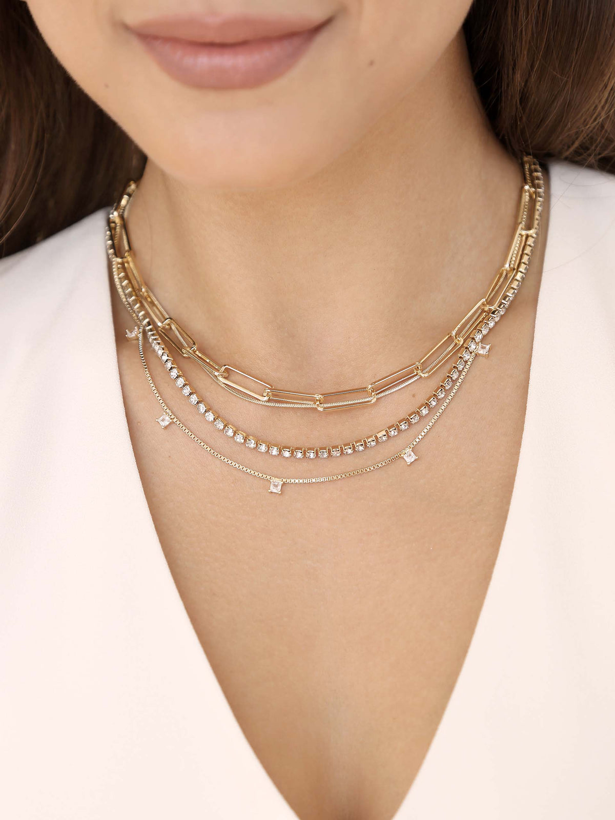 Mixed Chain Crystal Necklace Set - Clear Crystals | Ettika