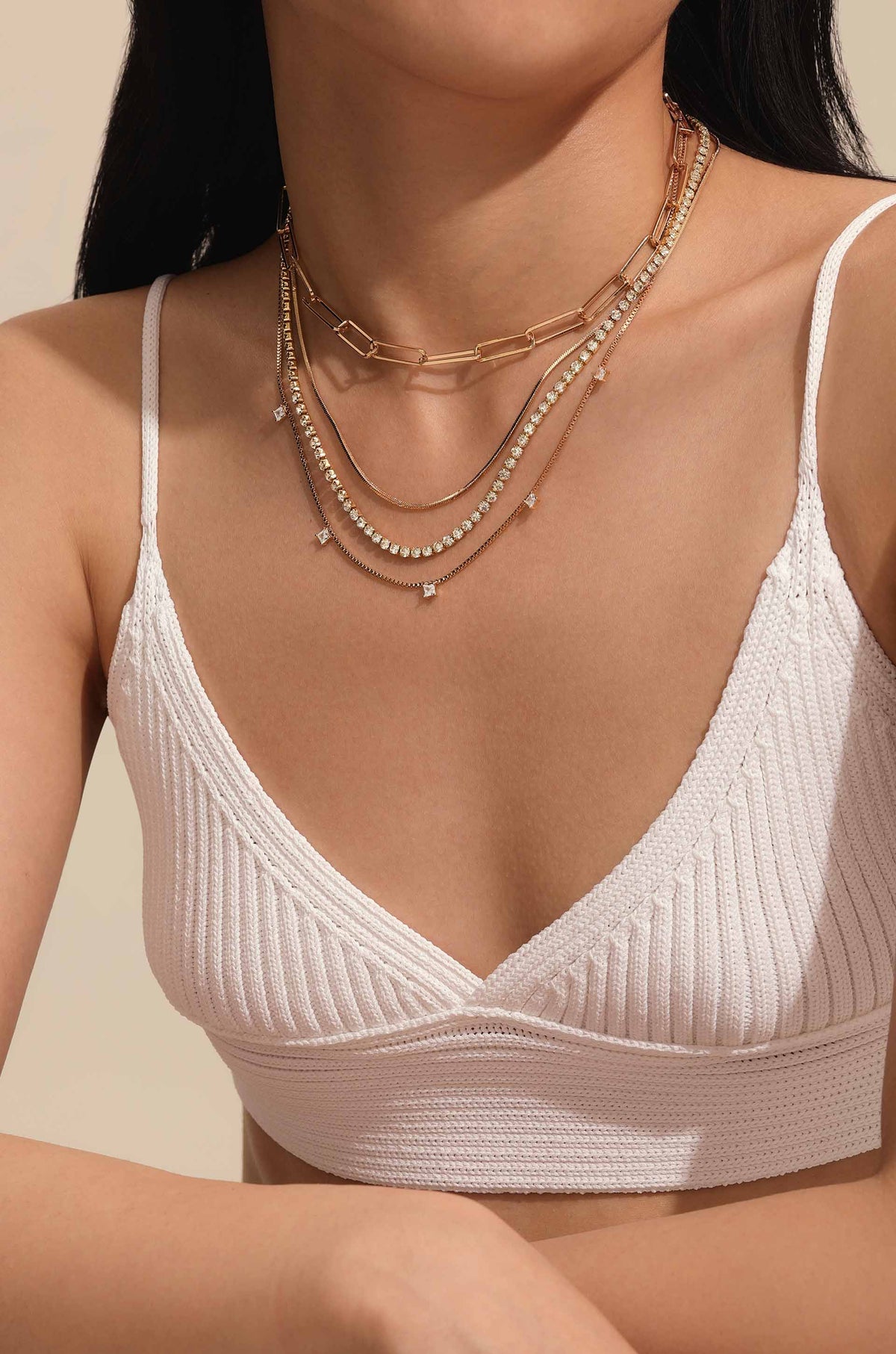 Mixed Chain Crystal Necklace Set - Clear Crystals | Ettika
