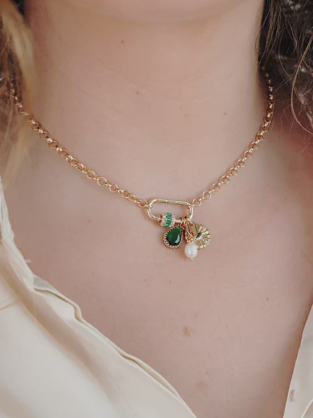 Green Queen Crystal Charm Necklace - Emerald Crystal with 18k Gold Plating | Ettika