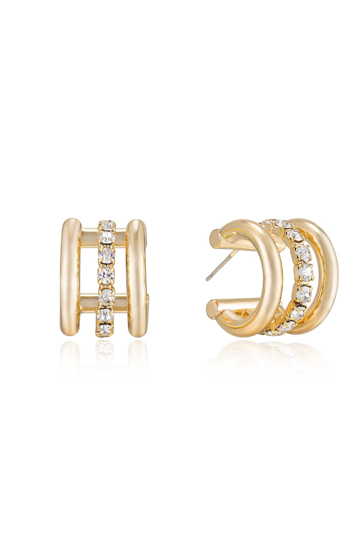 Thick Crystal Accent Huggie Earrings - Clear Crystal with 18k Gold Plating | Ettika
