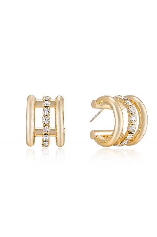 Thick Crystal Accent Huggie Earrings - Clear Crystal with 18k Gold Plating | Ettika