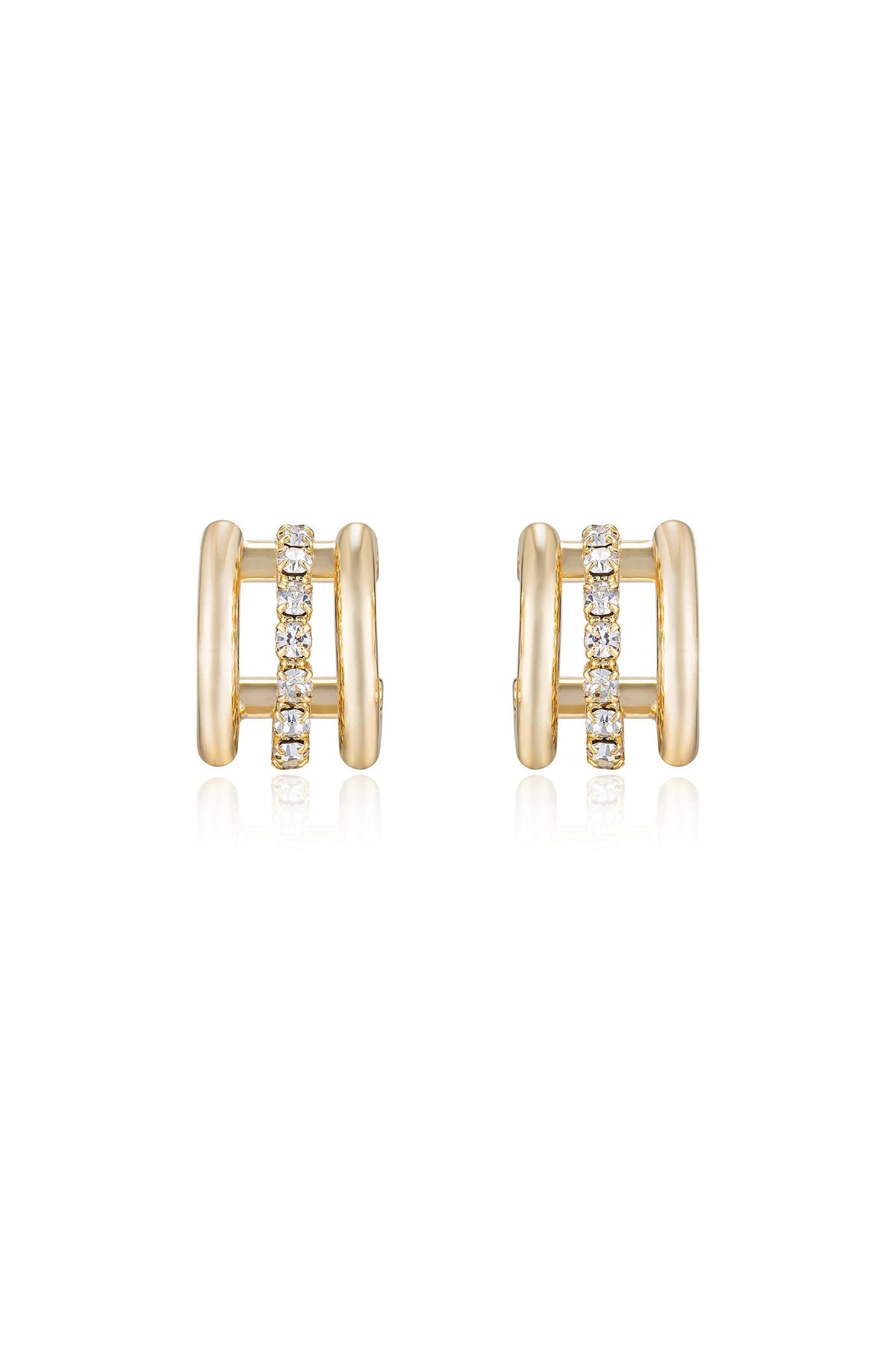 Thick Crystal Accent Huggie Earrings - Clear Crystal with 18k Gold Plating | Ettika