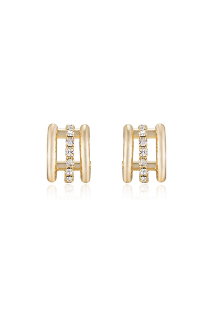 Thick Crystal Accent Huggie Earrings - Clear Crystal with 18k Gold Plating | Ettika