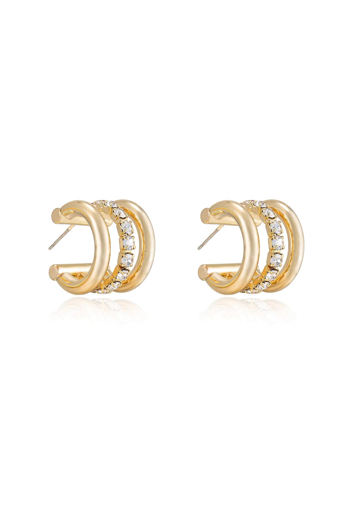 Thick Crystal Accent Huggie Earrings - Clear Crystal with 18k Gold Plating | Ettika