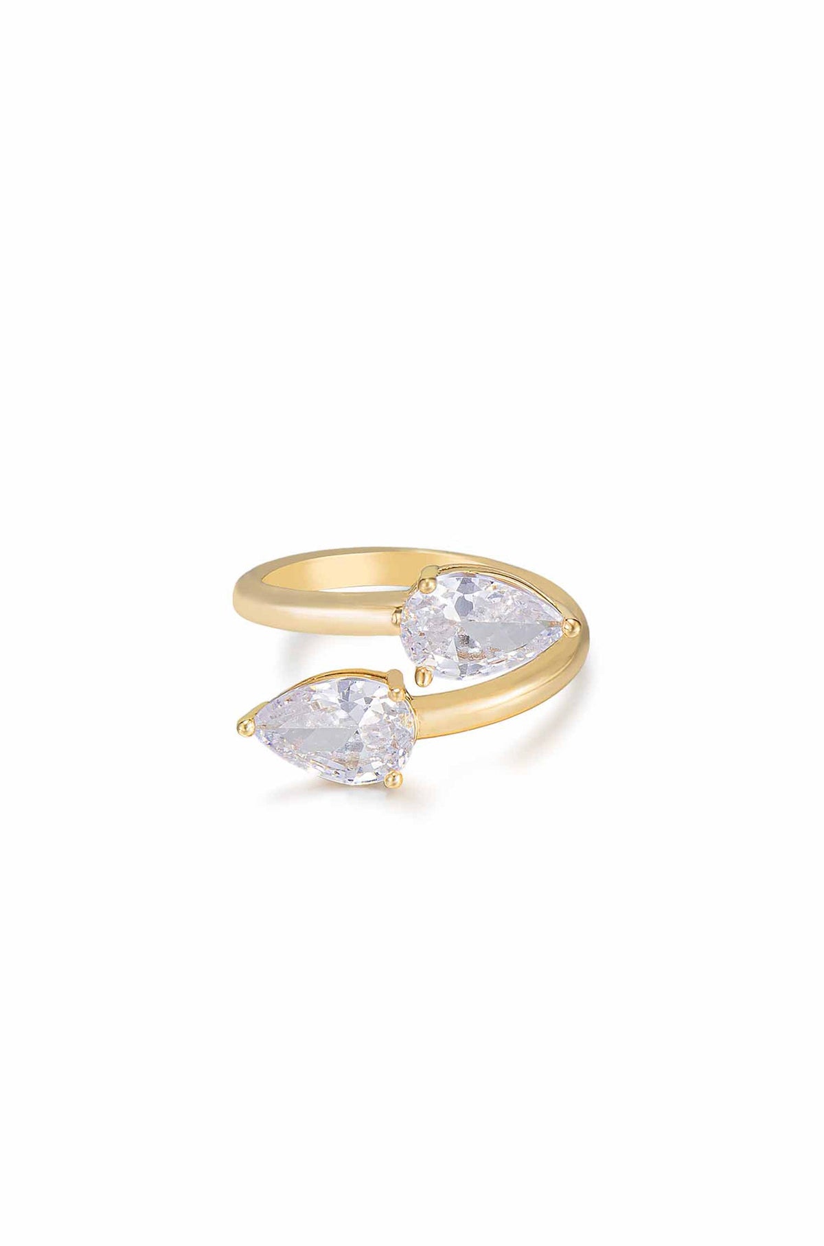 Crystal Teardrop Wrap Ring - Clear Crystal with 18k Gold Plating | Ettika