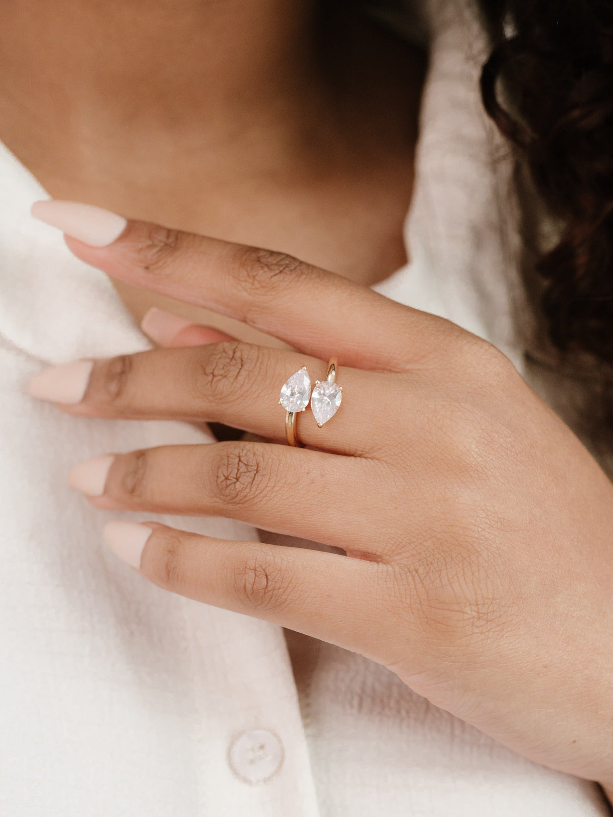 Crystal Teardrop Wrap Ring - Clear Crystal with 18k Gold Plating | Ettika