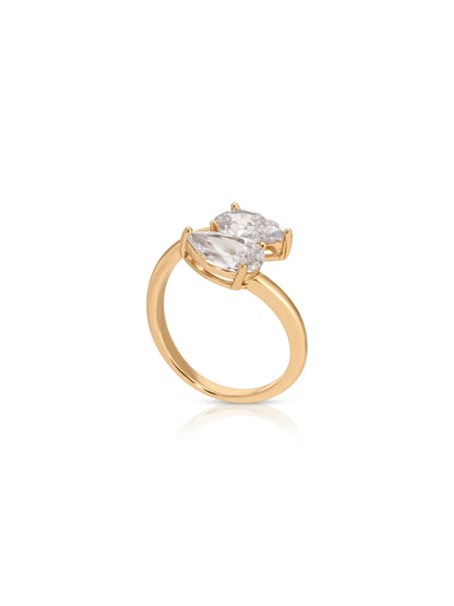 Crystal Teardrop Wrap Ring - Clear Crystal with 18k Gold Plating | Ettika