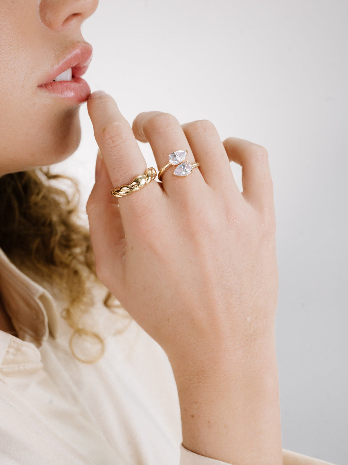 Crystal Teardrop Wrap Ring - Clear Crystal with 18k Gold Plating | Ettika