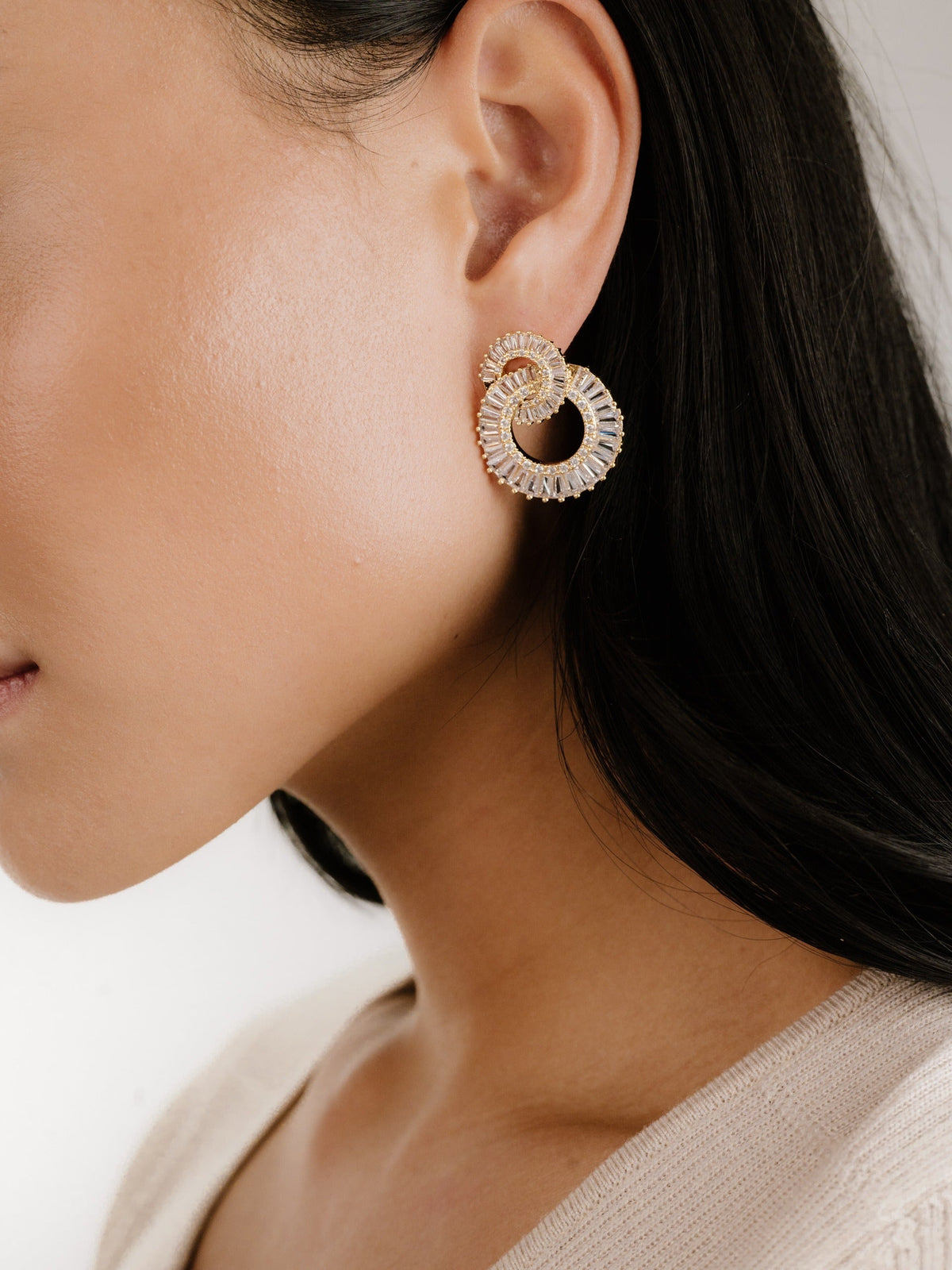 Rotating Circles Crystal Earrings - Clear Crystal with 18k Gold Plating | Ettika