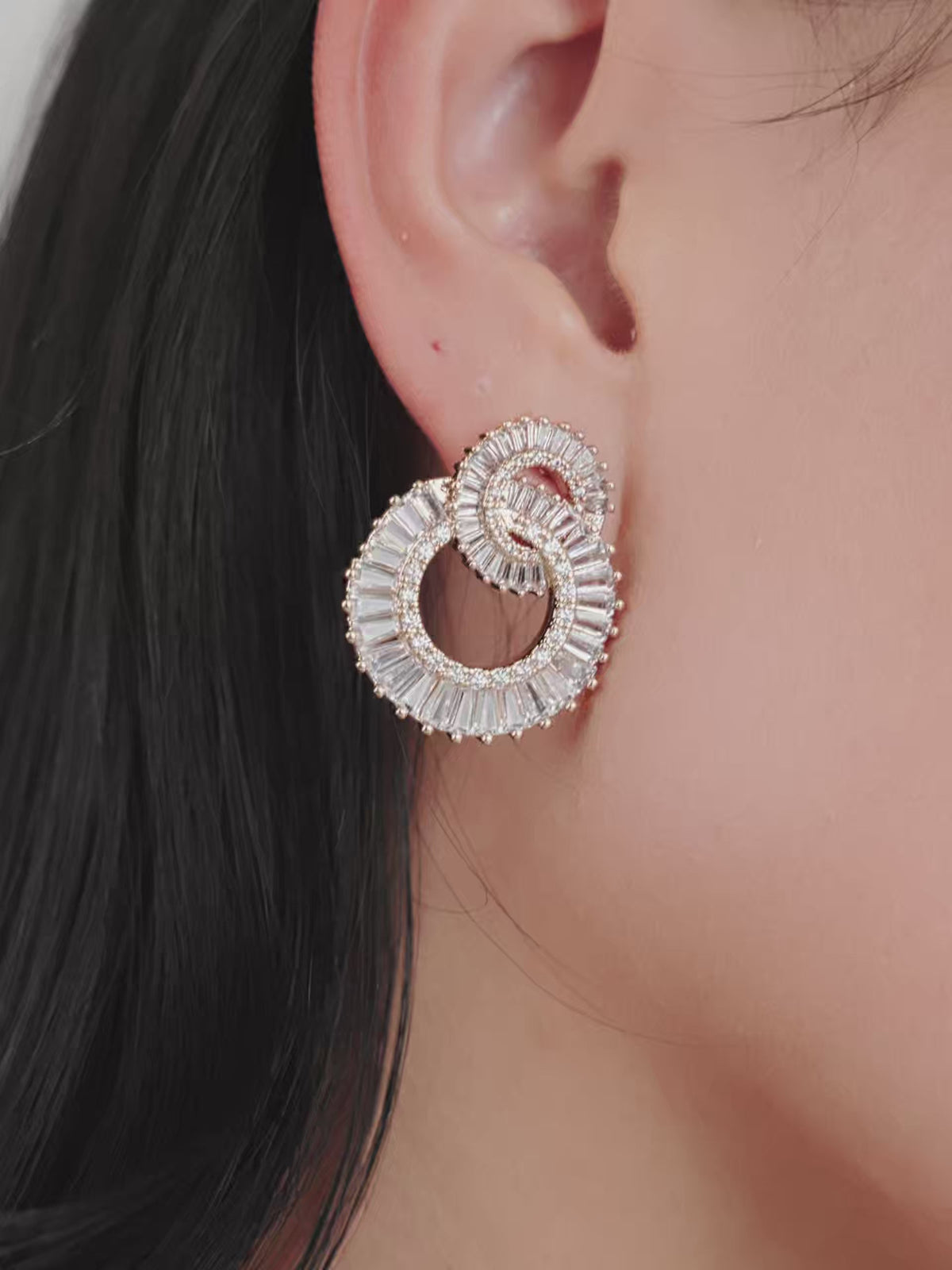 Rotating Circles Crystal Earrings - Clear Crystal with 18k Gold Plating | Ettika
