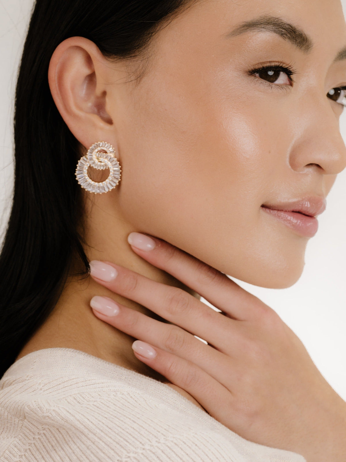 Rotating Circles Crystal Earrings - Clear Crystal with 18k Gold Plating | Ettika