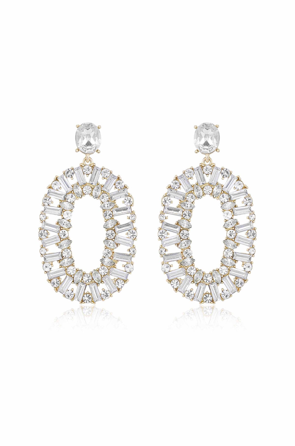 Sparkle Oval Dangle Earrings - Clear Crystals | Ettika