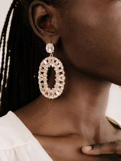 Sparkle Oval Dangle Earrings - Clear Crystals | Ettika