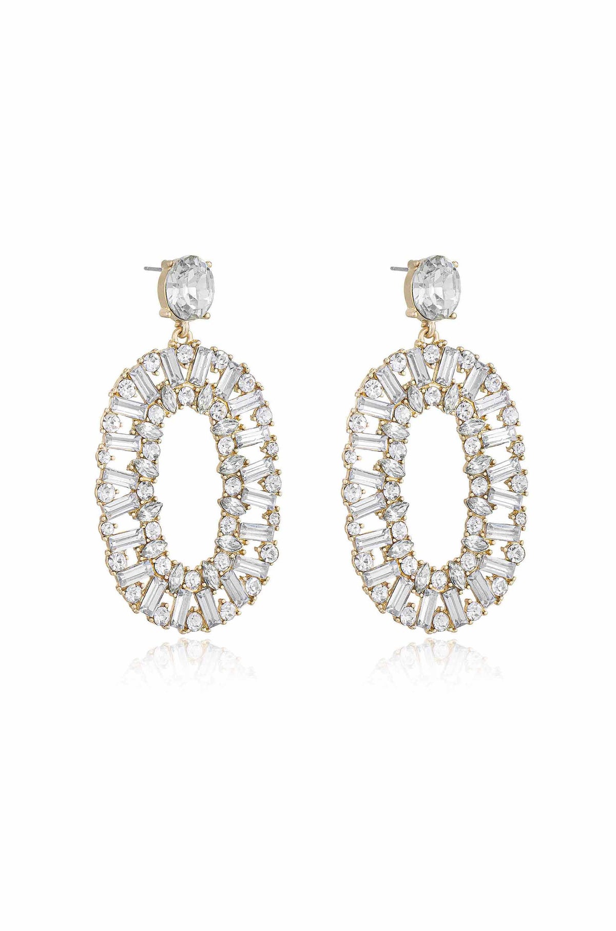 Sparkle Oval Dangle Earrings - Clear Crystals | Ettika