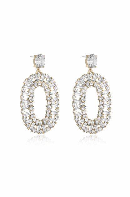 Sparkle Oval Dangle Earrings - Clear Crystals | Ettika