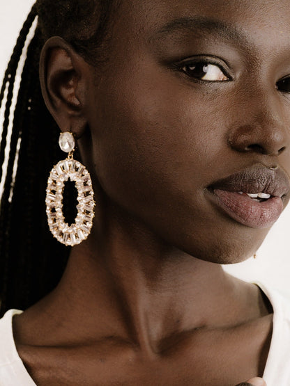 Sparkle Oval Dangle Earrings - Clear Crystals | Ettika