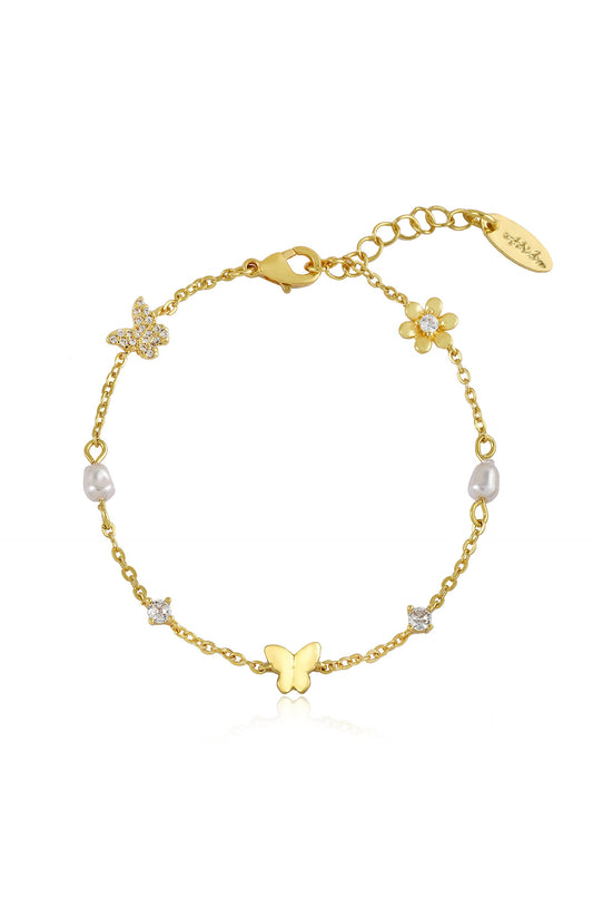 Subtle Butterflies and Pearl Bracelet - 18k Gold Plated | Ettika