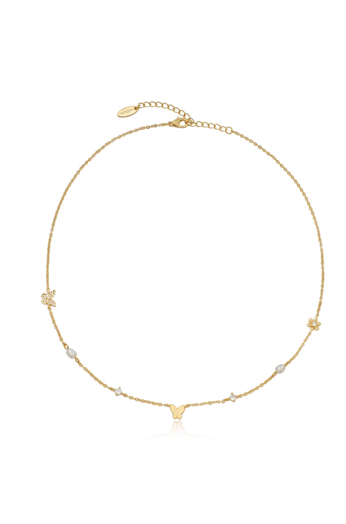 Subtle Butterflies and Pearl Necklace - Pearl with 18k Gold Plating | Ettika