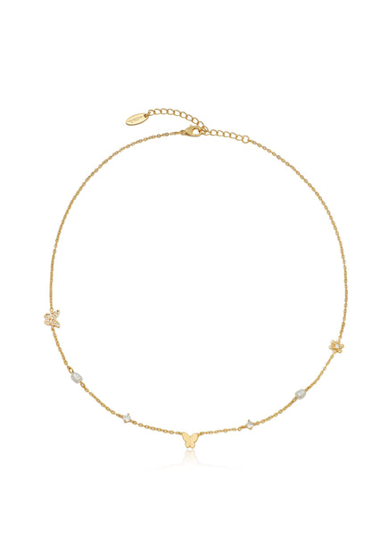 Subtle Butterflies and Pearl Necklace - Pearl with 18k Gold Plating | Ettika