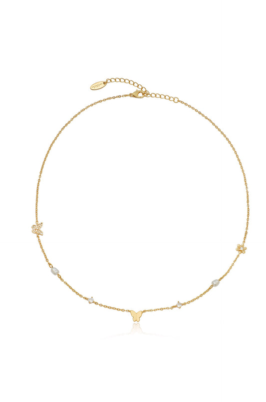 Subtle Butterflies and Pearl Necklace - Pearl with 18k Gold Plating | Ettika