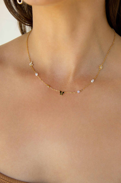 Subtle Butterflies and Pearl Necklace - Pearl with 18k Gold Plating | Ettika