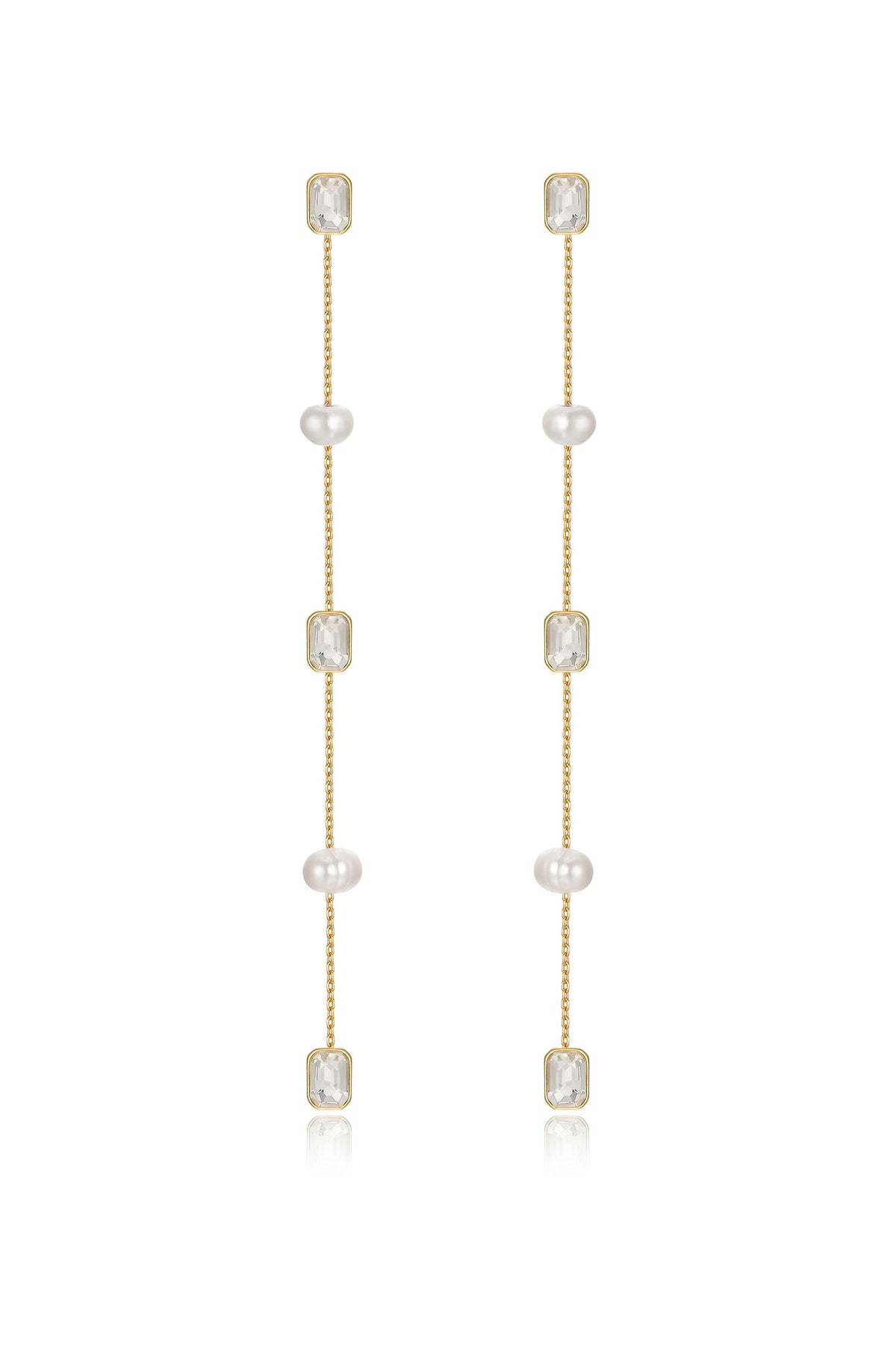 Pearl and Crystal Linear Earrings - Pearl | Ettika