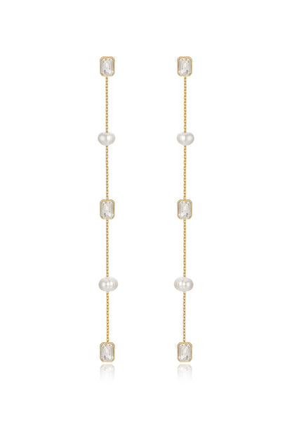 Pearl and Crystal Linear Earrings - Pearl | Ettika