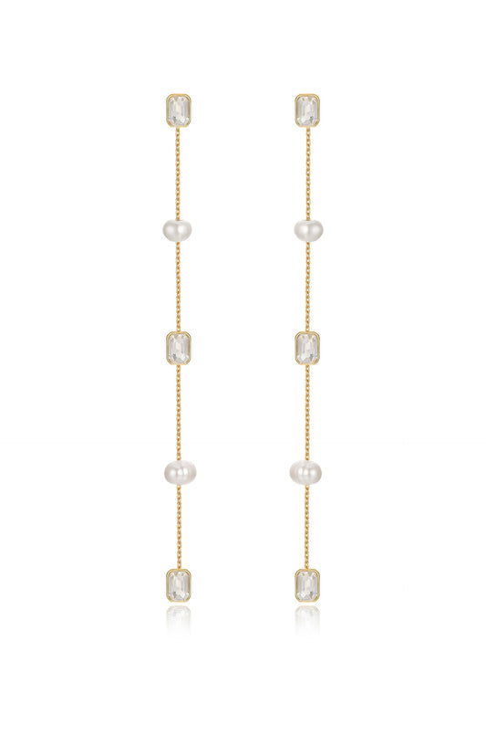Pearl and Crystal Linear Earrings - Pearl | Ettika