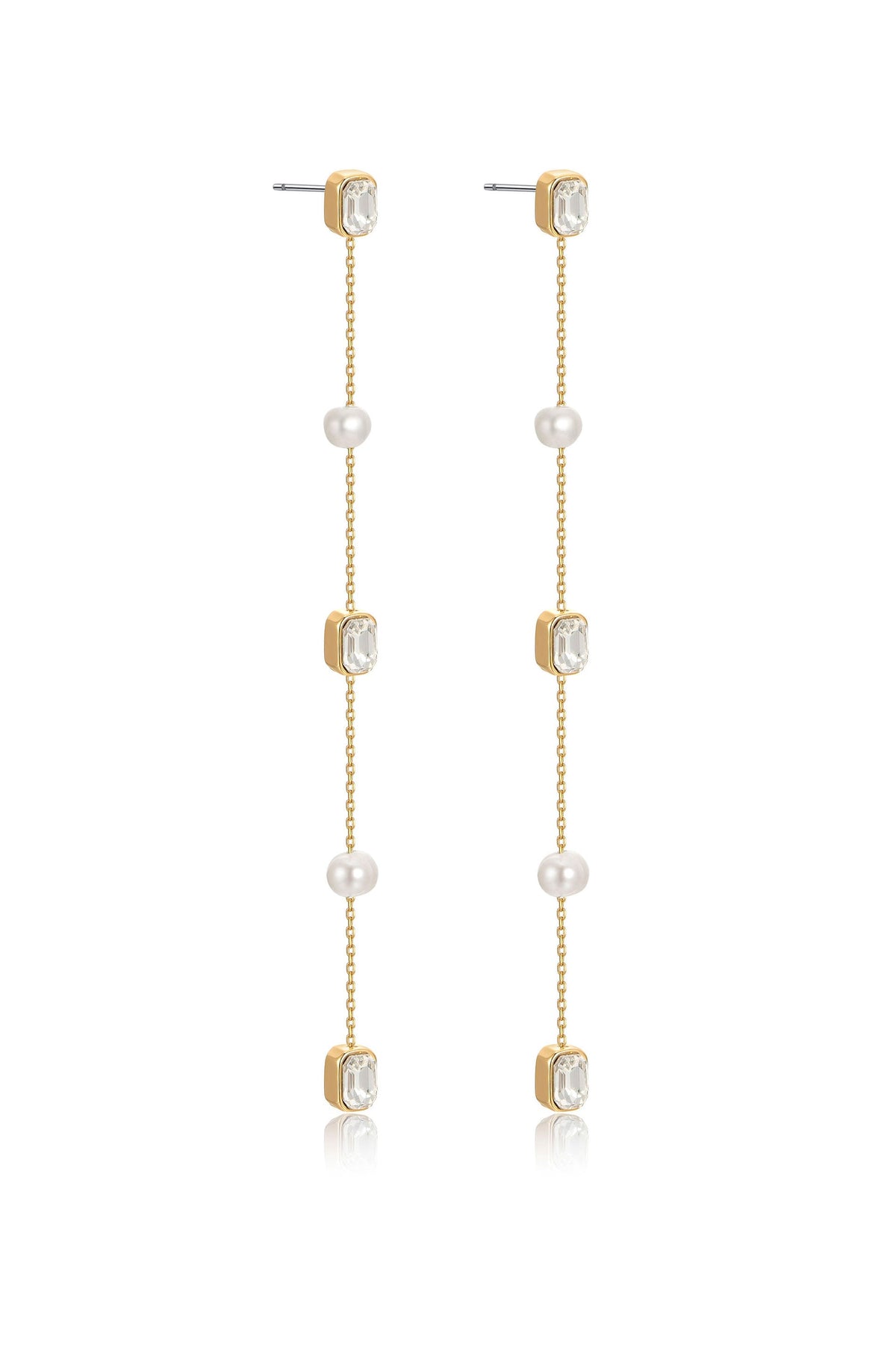 Pearl and Crystal Linear Earrings - Pearl | Ettika
