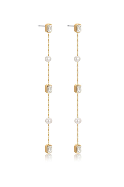 Pearl and Crystal Linear Earrings - Pearl | Ettika