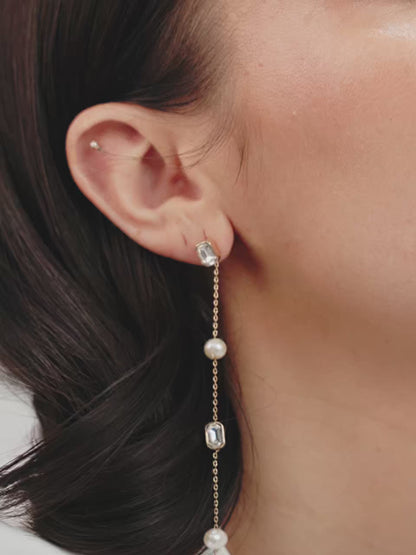Pearl and Crystal Linear Earrings - Pearl | Ettika