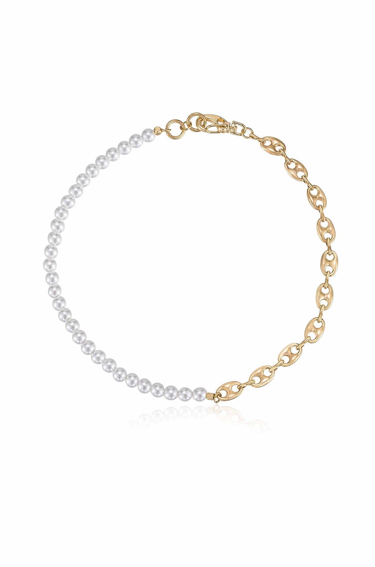 Pearl and Modern Chain Link Collar Necklace - Pearl | Ettika