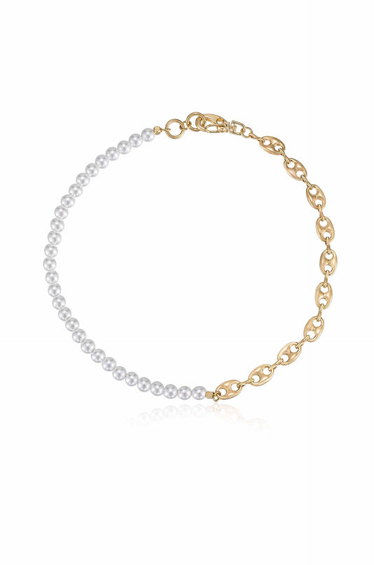 Pearl and Modern Chain Link Collar Necklace - Pearl | Ettika