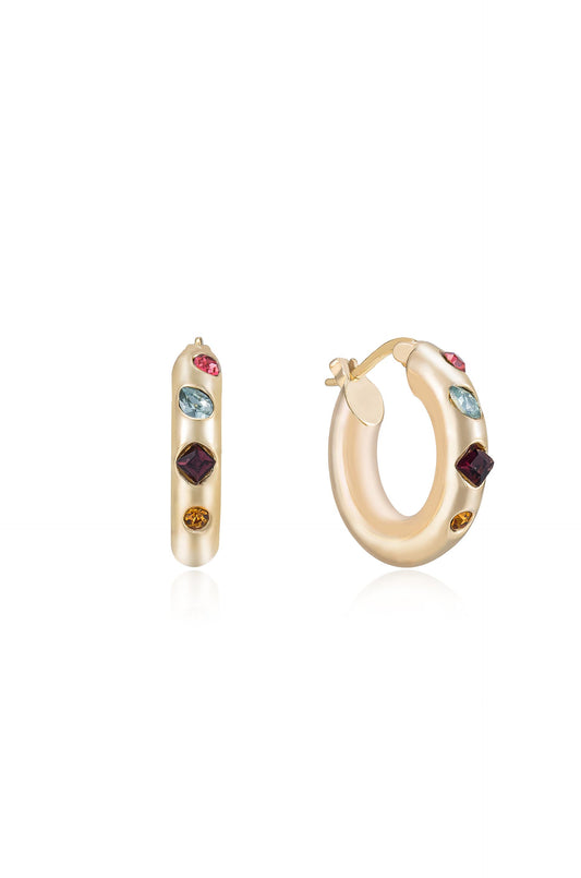 Lively Rainbow Crystal Hoop Earrings - 18k Gold Plated | Ettika