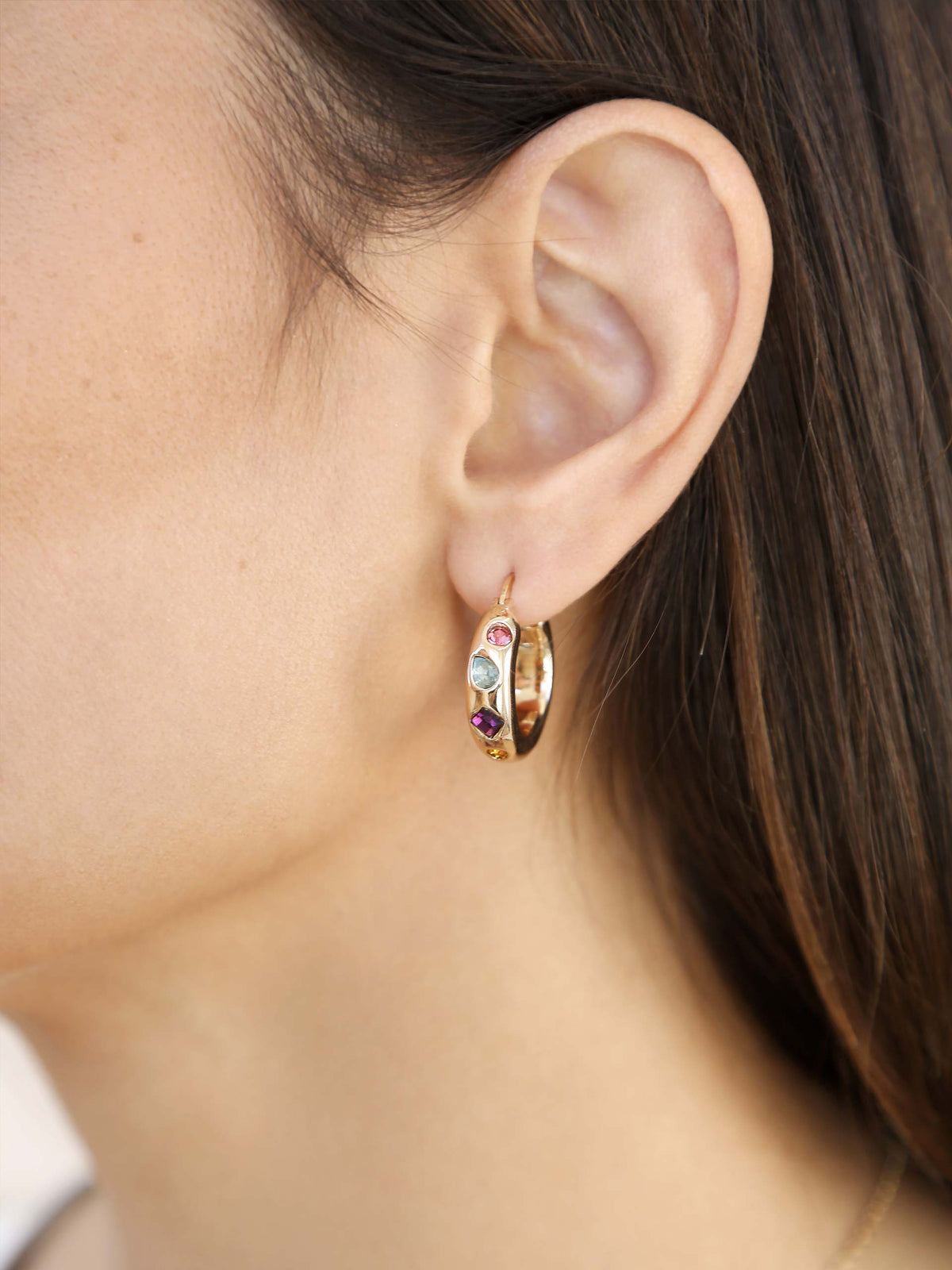 Lively Rainbow Crystal Hoop Earrings - 18k Gold Plated | Ettika