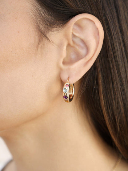 Lively Rainbow Crystal Hoop Earrings - 18k Gold Plated | Ettika