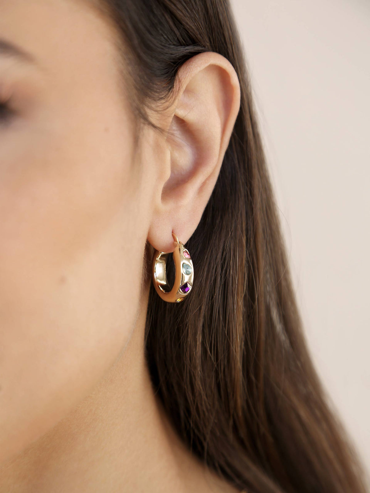 Lively Rainbow Crystal Hoop Earrings - 18k Gold Plated | Ettika