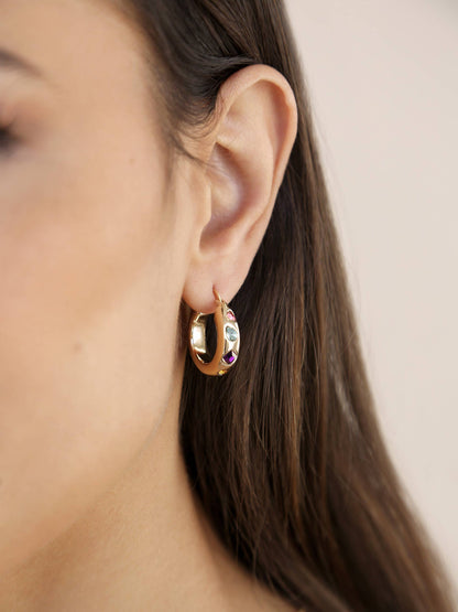 Lively Rainbow Crystal Hoop Earrings - 18k Gold Plated | Ettika