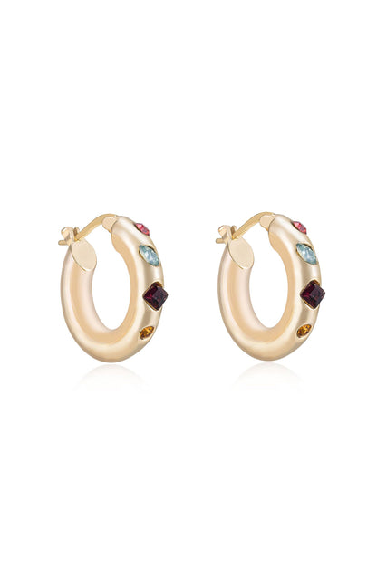 Lively Rainbow Crystal Hoop Earrings - 18k Gold Plated | Ettika